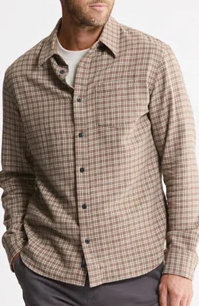 Jachs Manor Long Sleeve Twill Button-up Flannel Shirt In Brown