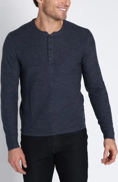 Jachs Mixed Waffle Stitch Henley Sweater In Navy