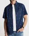 Jachs New York Bay Oxford Short Sleeve Shirt In Navy Surfer Bay In Blue