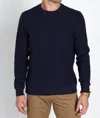 Jachs New York Bryant Long Sleeve Sueded Cotton Crewneck Shirt In Navy In Blue