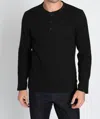 Jachs New York Brushed Waffle Long Sleeve Henley In Black In Black
