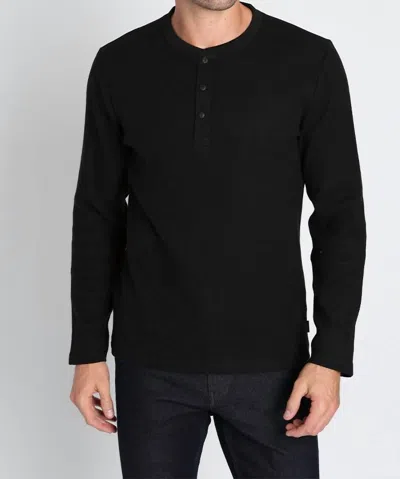 Jachs New York Brushed Waffle Long Sleeve Henley In Black