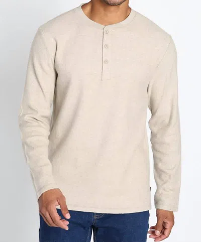 Jachs New York Brushed Waffle Long Sleeve Henley In Ivory In Green