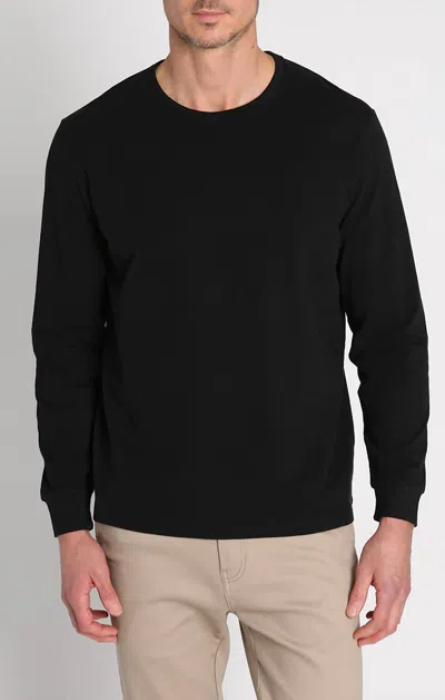 Jachs New York Bryant Long Sleeve Sueded Cotton Crewneck Shirt In Black