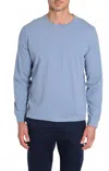 Jachs New York Bryant Long Sleeve Sueded Cotton Crewneck Shirt In Light Blue In Blue