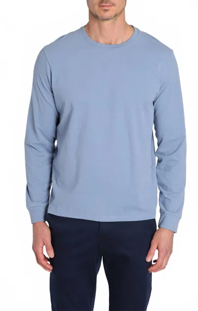 Jachs New York Bryant Long Sleeve Sueded Cotton Crewneck Shirt In Light Blue