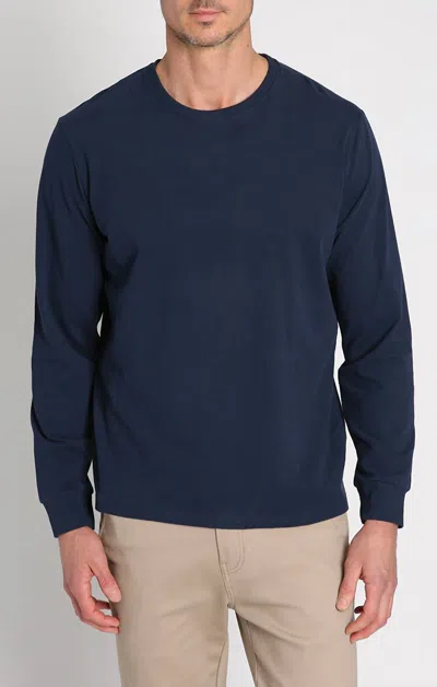 Jachs New York Bryant Long Sleeve Sueded Cotton Crewneck Shirt In Navy In Blue