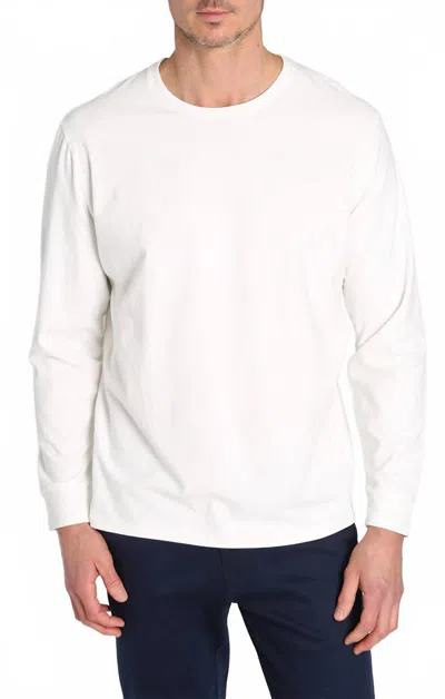 Jachs New York Bryant Long Sleeve Sueded Cotton Crewneck Shirt In White In Neutral