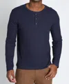 Jachs New York Classic Waffle Henley Shirt In Navy In Blue
