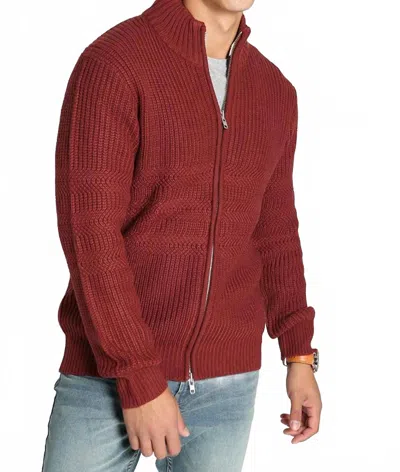 Jachs New York Full Zip Mockneck Sweater In Scarlet In Red