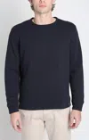 Jachs New York Kent Recycled Jacquard Sherpa Lined Crewneck Sweater In Dark Navy In Blue