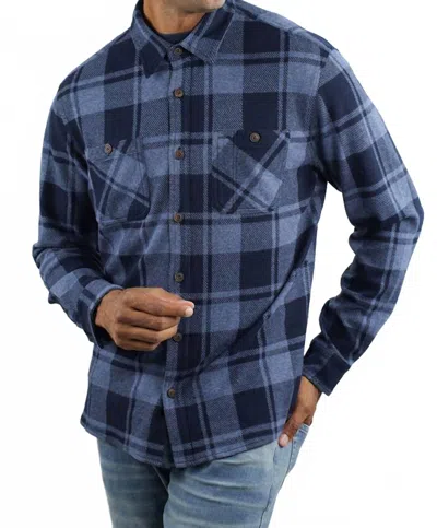 Jachs New York Knit Flannel Shirt In Dark Navy Plaid In Blue