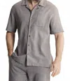 Jachs New York Linen Suffolk Short Sleeve Camp Shirt In Dark Grey In Gray