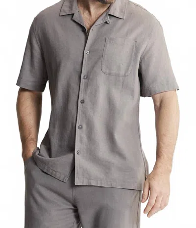 Jachs New York Linen Suffolk Short Sleeve Camp Shirt In Dark Grey In Gray