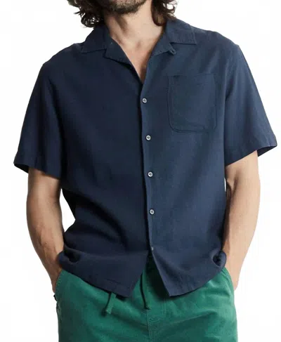 Jachs New York Linen Suffolk Short Sleeve Camp Shirt In Indigo In Blue