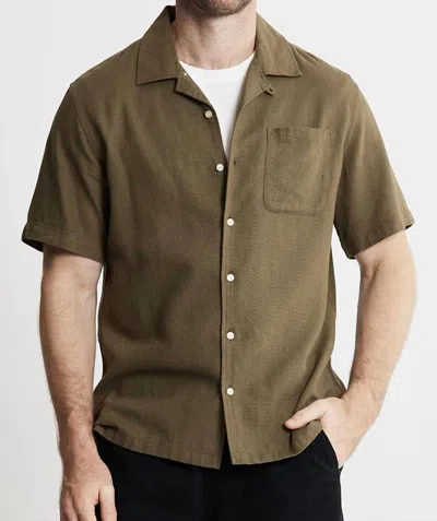 Jachs New York Linen Suffolk Short Sleeve Camp Shirt In Olive In Green