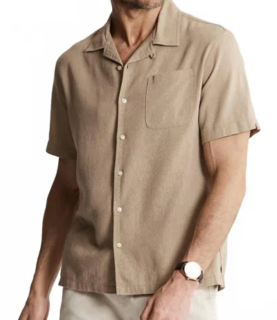 Jachs New York Linen Suffolk Short Sleeve Camp Shirt In Tan In Brown