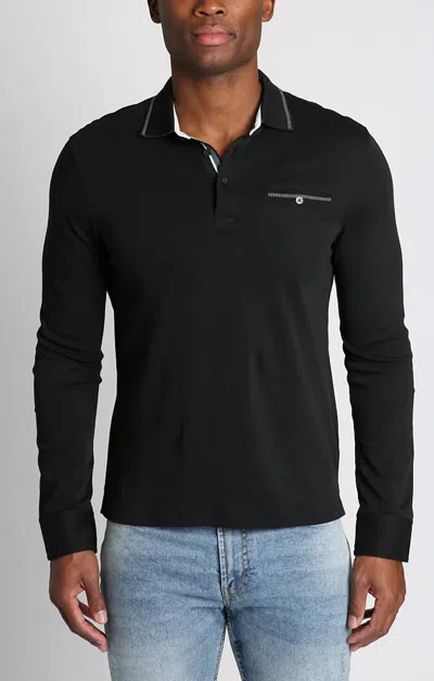 Jachs New York Luxe Cotton Long Sleeve Polo Shirt In Black