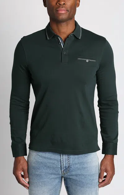 Jachs New York Luxe Cotton Long Sleeve Polo Shirt In Dark Green