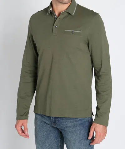 Jachs New York Luxe Cotton Long Sleeve Polo Shirt In Olive In Green