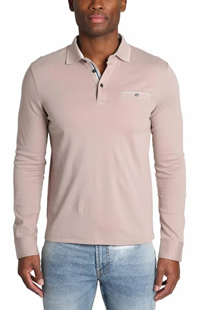 Jachs New York Luxe Cotton Long Sleeve Polo Shirt In Taupe In Pink