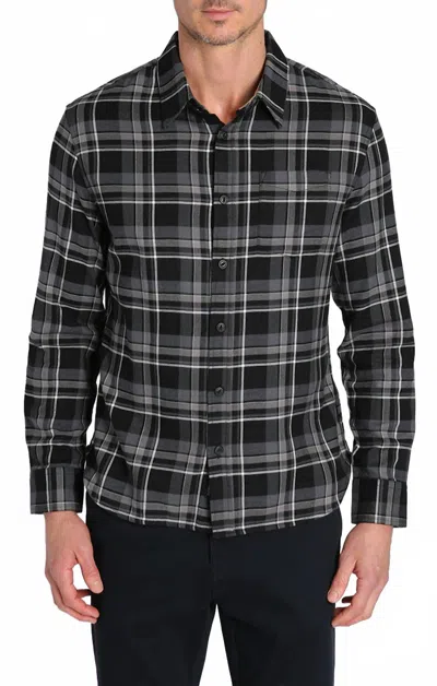 Jachs New York Manor 6oz Stretch One Pocket Flannel Shirt In Black Grey Plaid