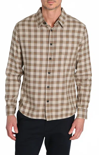 Jachs New York Manor 6oz Stretch One Pocket Flannel Shirt In Light Brown Plaid In Multi