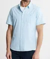 Jachs New York Poly Spandex Short Sleeve Tech Shirt In Light Blue Poly Print In Blue