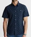 Jachs New York Poly Spandex Short Sleeve Tech Shirt In Navy Poly Print In Blue
