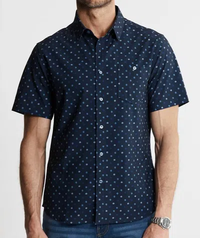 Jachs New York Poly Spandex Short Sleeve Tech Shirt In Navy Poly Print In Blue