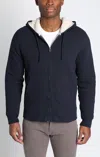 Jachs New York Recycled Jacquard Sherpa Lined Full Zip Hoodie In Dark Navy In Blue