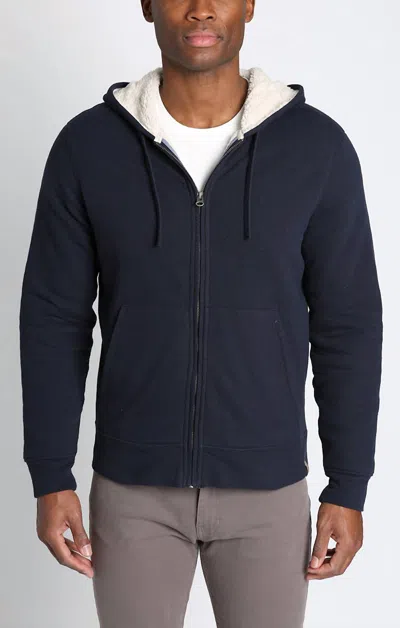 Jachs New York Recycled Jacquard Sherpa Lined Full Zip Hoodie In Dark Navy In Blue