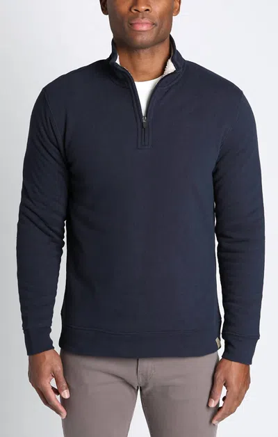 Jachs New York Recycled Jacquard Sherpa Lined Quarter Zip Pullover Sweatshirt In Dark Navy In Blue