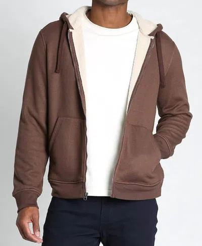 Jachs New York Sherpa Lined Waffle Hoodie In Brown