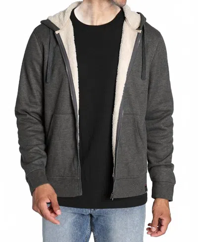 JACHS NEW YORK SHERPA LINED WAFFLE HOODIE IN CHARCOAL