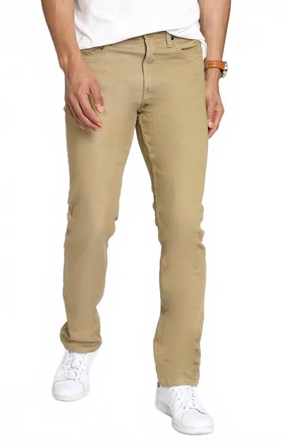 Jachs New York Straight Fit Stretch Sateen 5 Pocket Pants In Light Khaki In Green