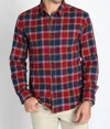 Jachs New York Stretch Midweight Flannel Workshirt In Red Navy Plaid Flannel In Multi