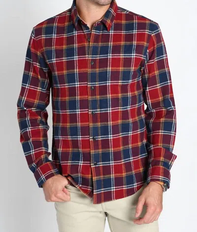 Jachs New York Stretch Midweight Flannel Workshirt In Red Navy Plaid Flannel In Multi