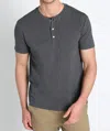 Jachs New York Stretch Pima Blend Short Sleeve Henley Tee In Charcoal In Gray