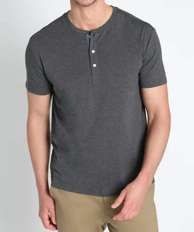 Jachs New York Stretch Pima Blend Short Sleeve Henley Tee In Charcoal In Gray