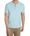 Jachs New York Stretch Pima Blend Short Sleeve Henley Tee In Island Green In Blue