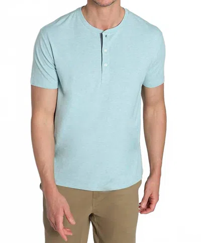 Jachs New York Stretch Pima Blend Short Sleeve Henley Tee In Island Green In Blue