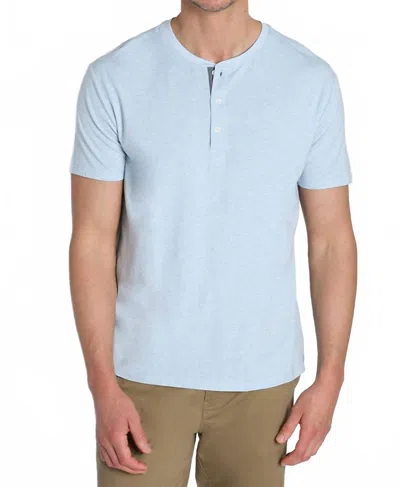 Jachs New York Stretch Pima Blend Short Sleeve Henley Tee In Light Blue
