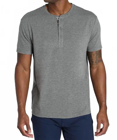 Jachs New York Stretch Poly Viscose Short Sleeve Henley Tee In Grey In Gray
