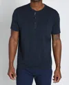 Jachs New York Stretch Poly Viscose Short Sleeve Henley Tee In Navy In Blue