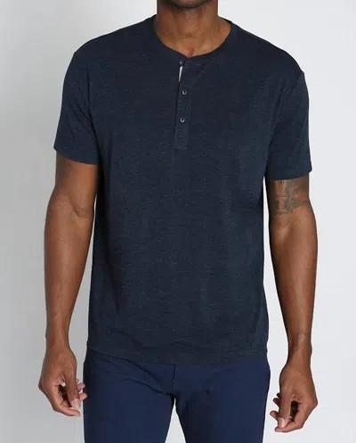 Jachs New York Stretch Poly Viscose Short Sleeve Henley Tee In Navy In Blue