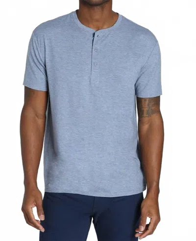 Jachs New York Stretch Poly Viscose Short Sleeve Henley Tee In Sky Blue