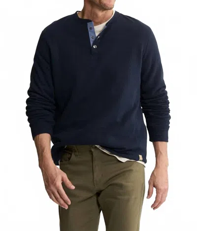 Jachs New York Union Sherpa Lined Recycled Jacquard Henley Sweater In Dark Navy In Blue