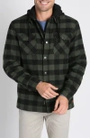 Jachs Plaid Flannel Hooded Button-up Shirt Jacket In Olive Plaid
