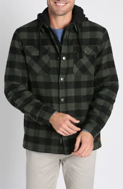 Jachs Plaid Flannel Hooded Button-up Shirt Jacket In Olive Plaid